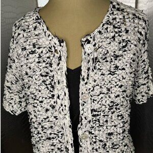 Cluny Black & White Hand-Knit Cropped Cardigan Sweater Size Small NWOT